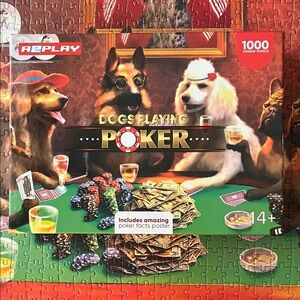🧩 1000 piece “Dogs Playing Poker” with poster containing facts. Complete.